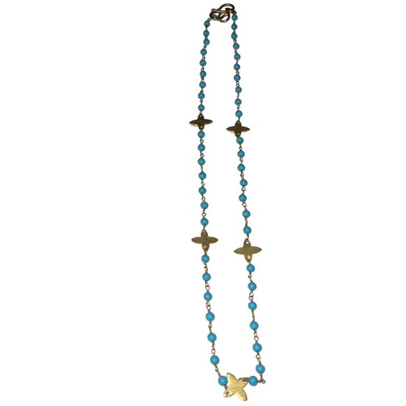 Genuine Turquoise and 18k Yellow Gold Plated Necklace 18’ - Picture 2 of 4